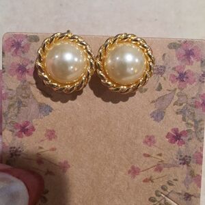 Kenneth Jay Lane Gold-Tone Rope Pearl Button Earrings